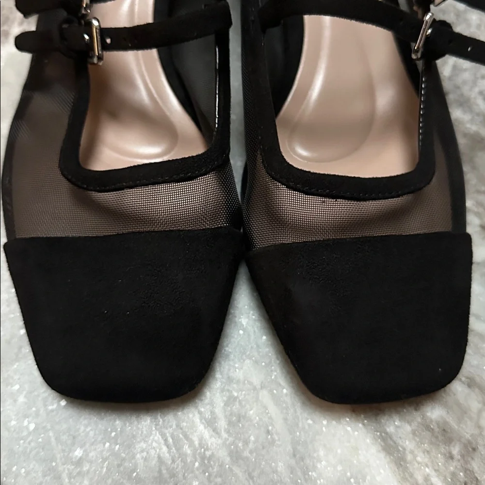 Zara Black Mesh Squared Toe Block Heeled Mary Jane’s Sz 37 (6.5)